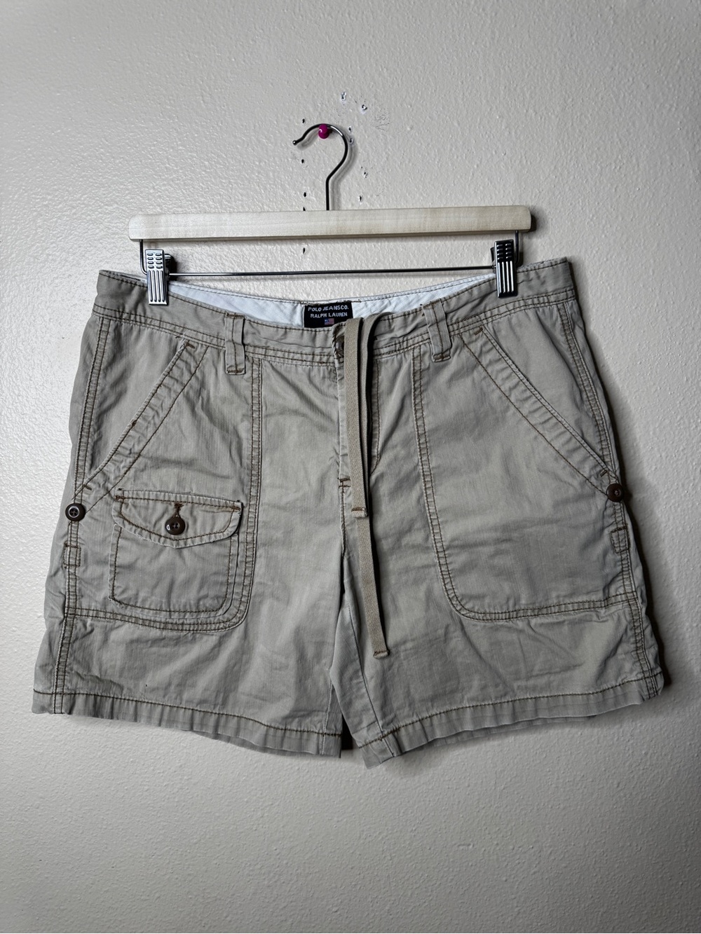 Polo Jeans Co Ralph Lauren Womens Size 10 Khaki Cotton Cargo Shorts Drawstring